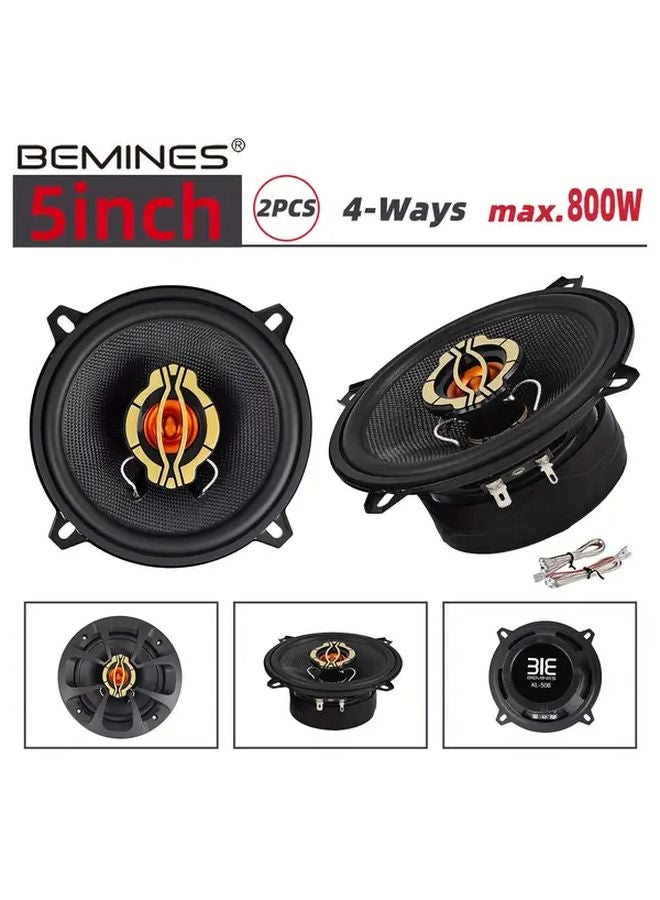 Black 5 Inch 500W 4 Way Car Coaxial Speaker Pair Full Range Stereo Audio Subwoofer - Image 1